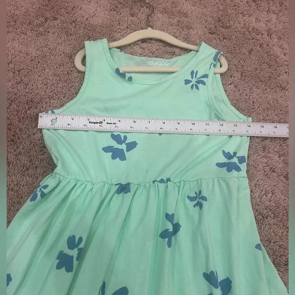 Unacoo long tiered maxi dress sleeveless girls xl green with blue flowers - Picture 12 of 14